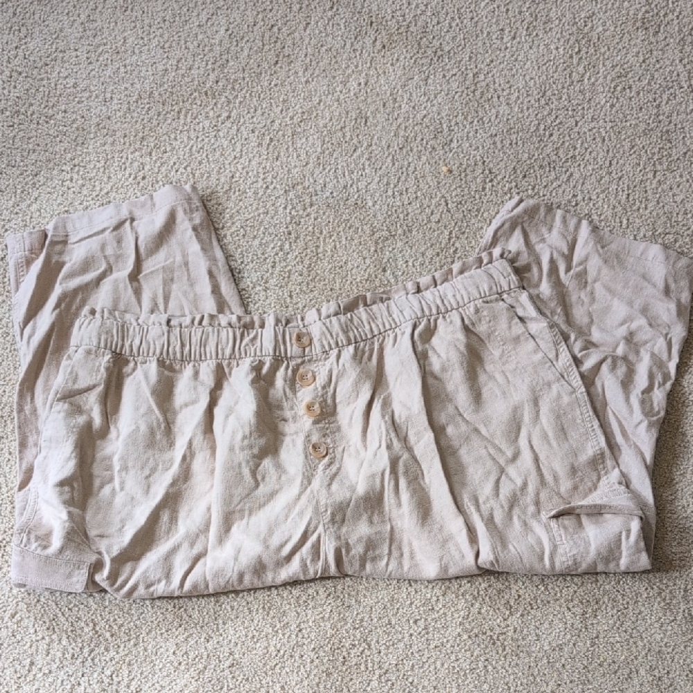 Susan Graver Beige Linen Blend Capris Size 2X Petite